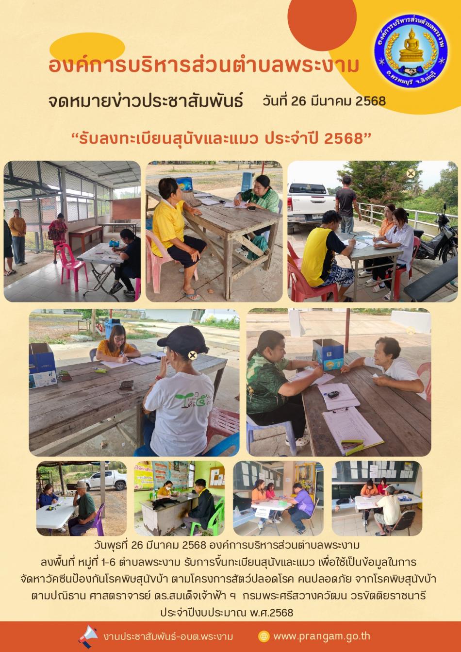 กิจกรรม : รับลงทะเบียนสุนัขและแมว ประจำปี 2568